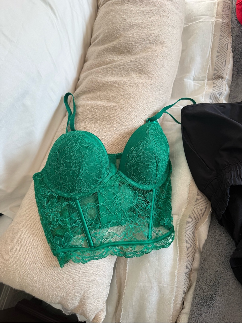 Green Lace Longline Bustier Bra - Women Intimates